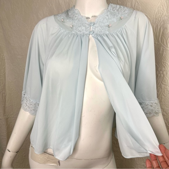 Shadowline VTG Nylon Lace Embroidered Bed Jacket & Short Nightgown 2-Pc … - Picture 11 of 15